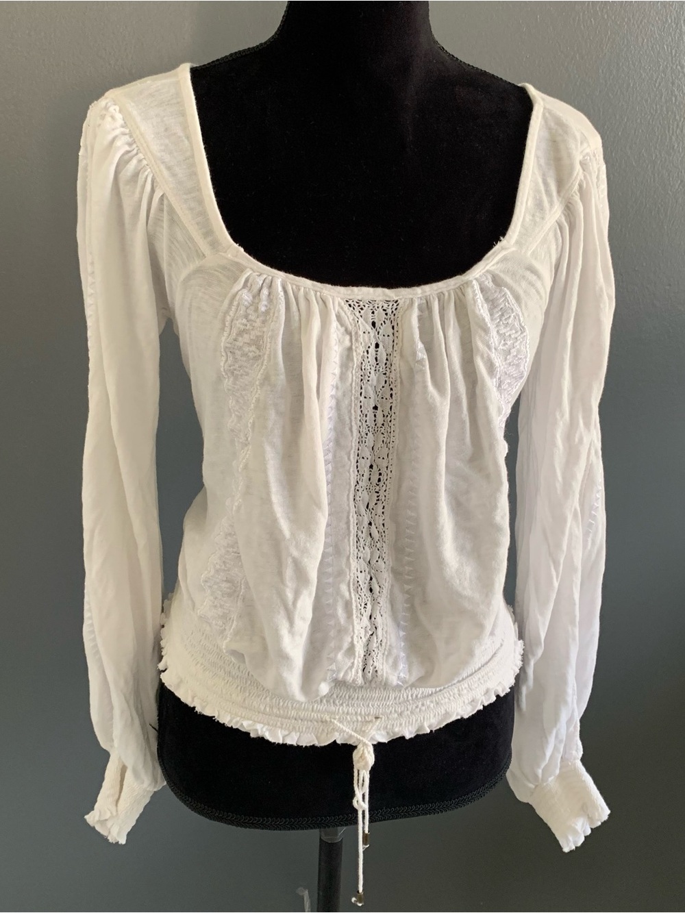Free People White Lace-Front Peasant Blouse